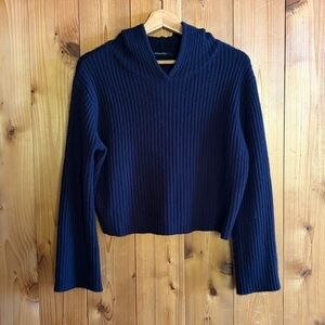 Elyse Walker Wool Hooded Rib Knit Crop Sweater